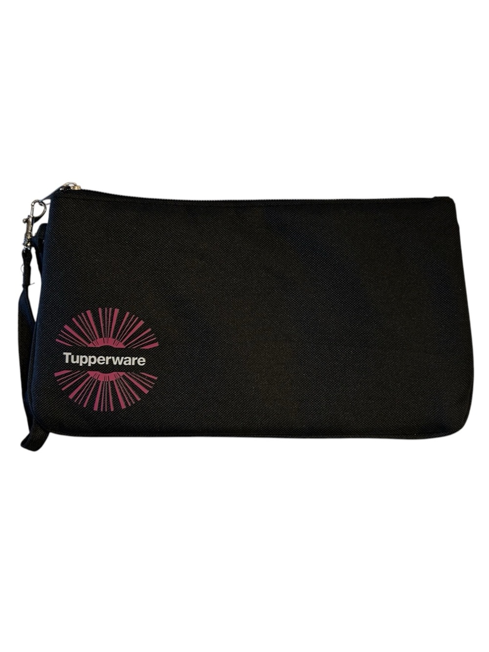 Tupperware Black Wristlet Pouch with Pink Logo Burst